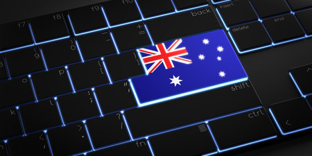 Computer keyboard with flag of Australia - 3D illustrationの写真素材