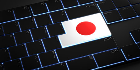 Computer keyboard with flag of Japan - 3D illustration