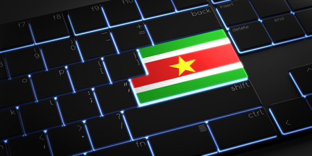 Computer keyboard with flag of Suriname - 3D illustrationの写真素材
