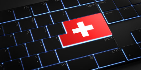 Computer keyboard with flag of Switzerland - 3D illustrationの写真素材
