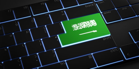 Computer keyboard with flag of Saudi Arabia - 3D illustrationの写真素材