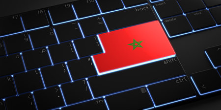 Computer keyboard with flag of Morocco - 3D illustrationの写真素材