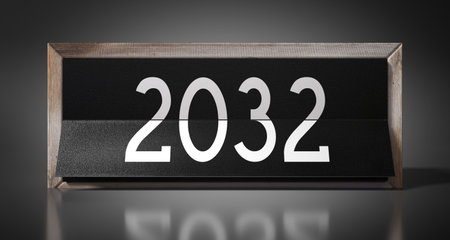 2032 - table calendar - 3D illustrationの写真素材