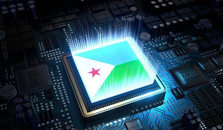 Computer processor with flag of Djibouti - 3D illustrationの写真素材