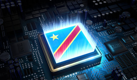 Computer processor with flag of Democratic Republic of the Congo - 3D illustrationの写真素材