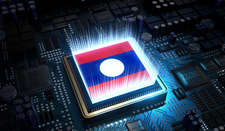 Computer processor with flag of Laos - 3D illustrationの写真素材