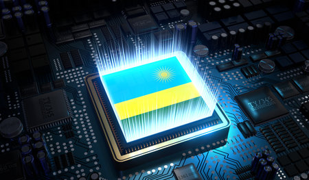 Computer processor with flag - 3D illustrationの写真素材