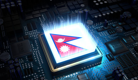 Computer processor with flag of Nepal - 3D illustrationの写真素材
