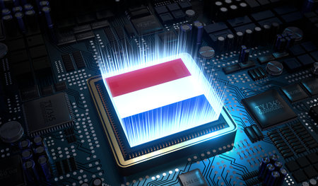 Computer processor with flag of Netherlands - 3D illustration