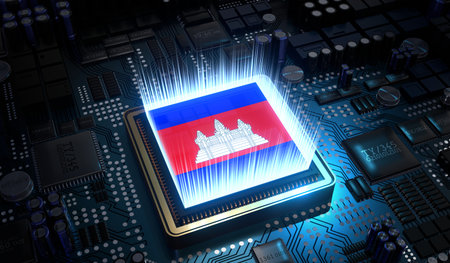 Computer processor with flag of Cambodia - 3D illustrationの写真素材
