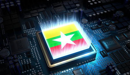 Computer processor with flag of Myanmar - 3D illustrationの写真素材