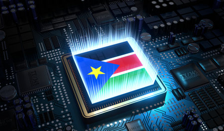 Computer processor with flag of South Sudan - 3D illustrationの写真素材