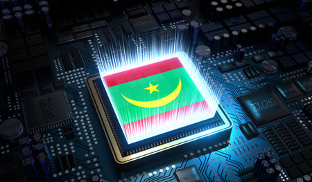 Computer processor with flag of Mauritania - 3D illustrationの写真素材