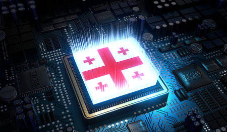 Computer processor with flag of Georgia - 3D illustration