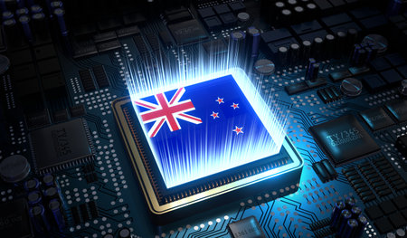 Computer processor with flag of New Zealand - 3D illustration