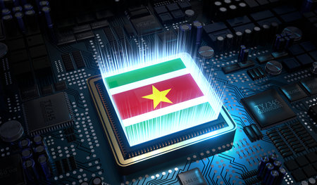 Computer processor with flag of Suriname - 3D illustrationの写真素材