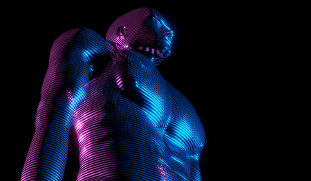 Man hologram - chest and head - 3D illustrationの写真素材