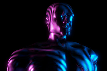 Man hologram - chest and head - 3D illustrationの写真素材