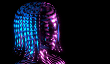 Woman hologram - close-up on head - 3D illustrationの写真素材