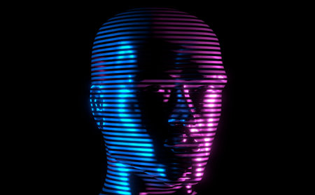 Man hologram, close-up on head - 3D illustrationの写真素材