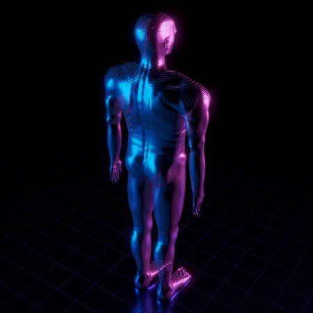 Man hologram - back view - 3D illustrationの写真素材