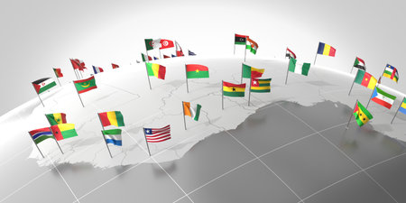 Africa - countries' borders and flags - 3D illustrationの写真素材