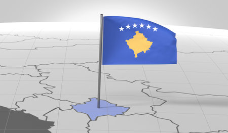 Kosovo - country border and flag - 3D illustrationの写真素材