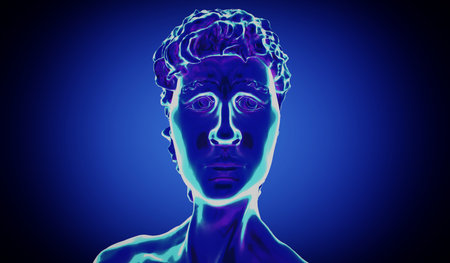 Blue metallic David sculpture - front view - 3D illustration