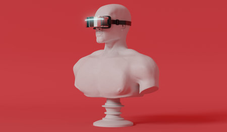 Man stone statuette with VR glasses - 3D illustrationの写真素材