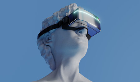David sculpture wearing VR glasses - 3D illustration