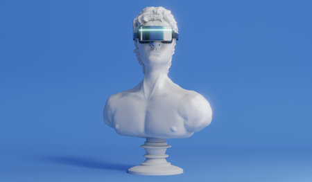 David statuette with VR glasses - front view - 3D illustrationの写真素材