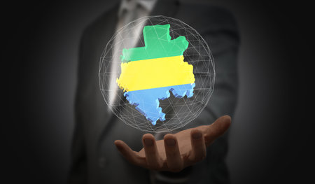 Gabon - country shape and flag - 3D illustrationの写真素材