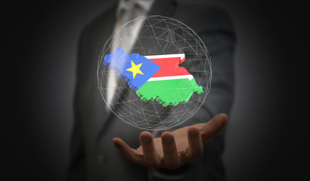 South Sudan - country shape and flag - 3D illustrationの写真素材