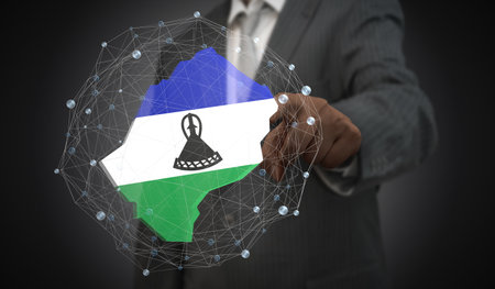 Lesotho - country shape and flag - 3D illustrationの写真素材