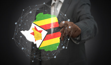 Zimbabwe - country shape and flag - 3D illustrationの写真素材