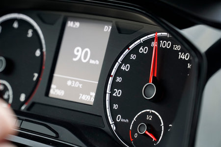 Digital Speedometer on the Dashboard Shows Current Speed