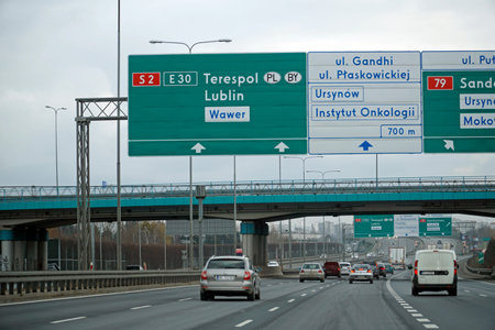 Warsaw, Poland - February 2nd, 2025 - Multi lane traffic on the S2 highway