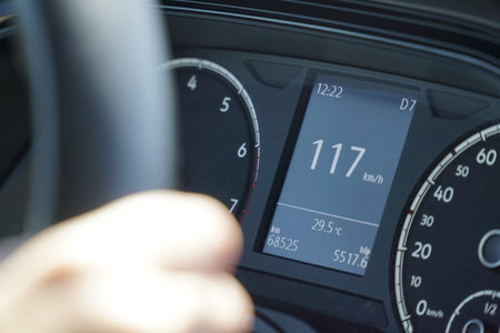 Dashboard Speedometer Displaying 117 Kilometers Per Hour