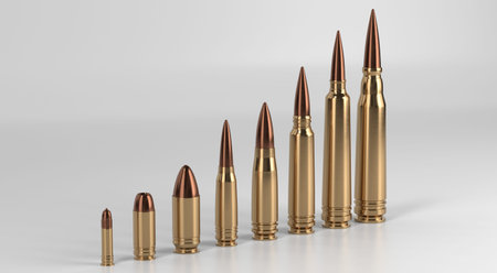 Scattered Ammunition and Bullets on white Surface - 3d illustration