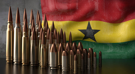Ghana - various projectiles and national flag - 3D illustration