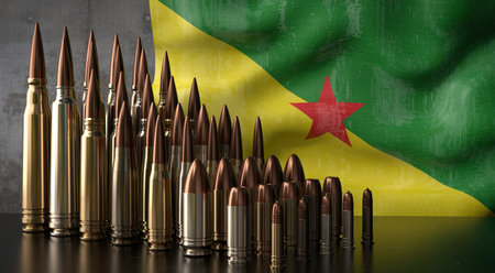French Guiana - various projectiles and national flag - 3D illustration