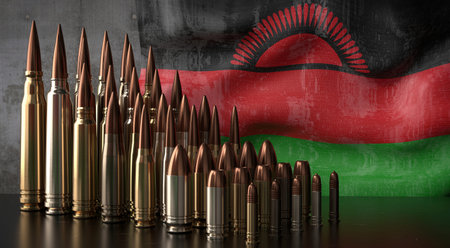 Malawi - various projectiles and national flag - 3D illustration