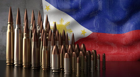 Philippines - various projectiles and national flag - 3D illustration