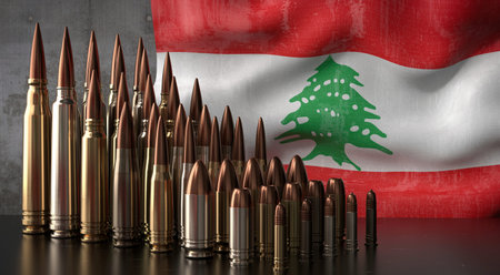 Lebanon - various projectiles and national flag - 3D illustration