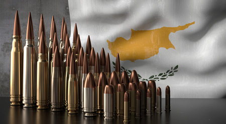 Cyprus - various projectiles and national flag - 3D illustration