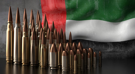 United Arab Emirates - various projectiles and national flag - 3D illustration