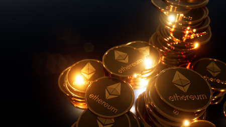 Golden Ethereum Coins, 3d Illustration
