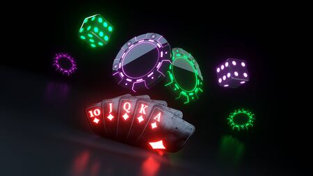 Luxury Casino Chips and Poker Cards - 3D Illustrationの写真素材