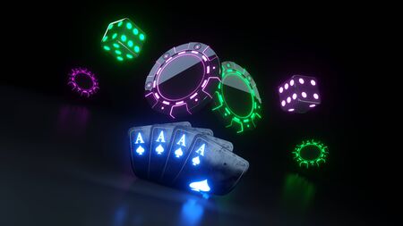 4 Aces Online Casino Gambling Concept - 3D Illustrationの写真素材