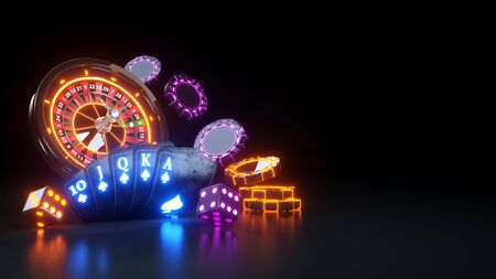 Poker Cards and Casino Roulette Wheel Concept Design - 3D Illustrationの写真素材